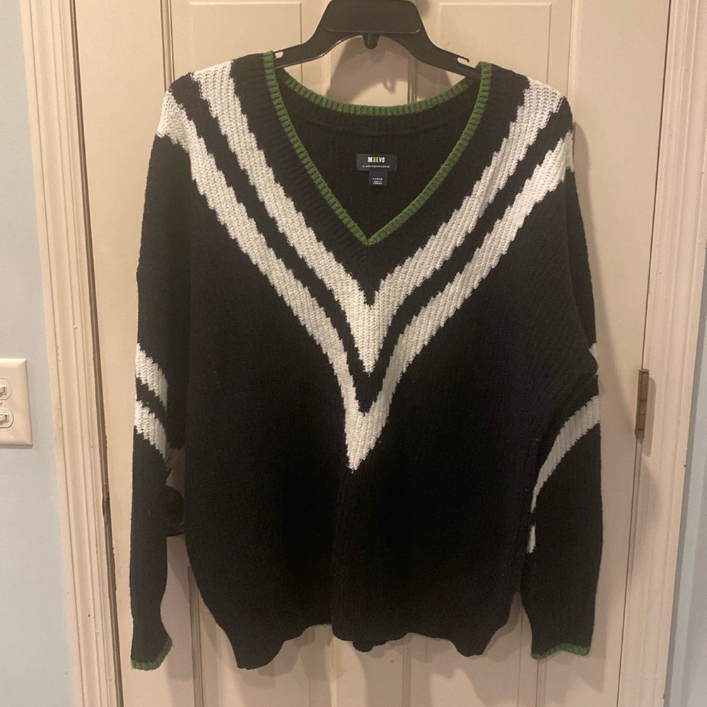 Maeve Slouchy Plunging V-Neck Anthropologie Varsity Sweater